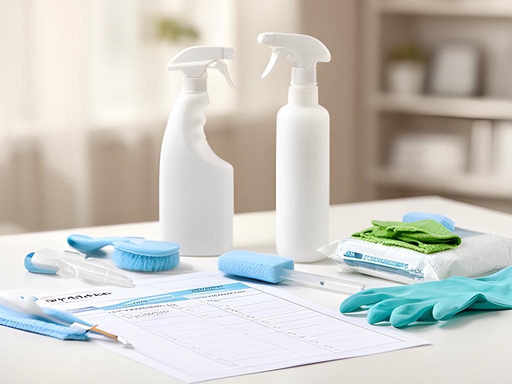 Cleaning planner with supplies on a bright table in a Providence home